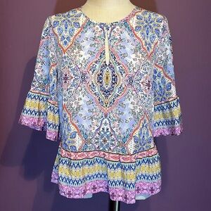Anthropologie x Kachel Silk Paisley Blouse Top in Blue / Purple